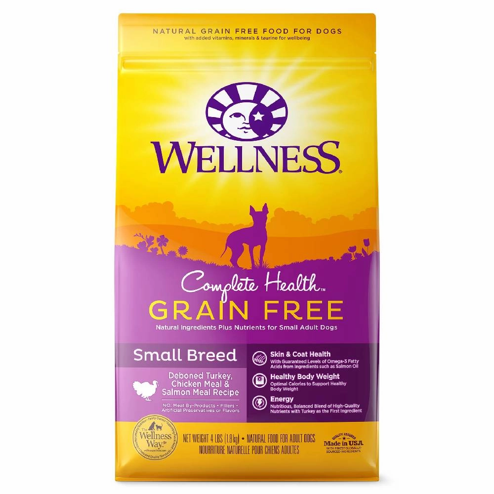 Wellness Dog Complete Health Grain Free Small Breed Deboned Turkey, Chicken & Salmon Meal Recipe 4lb