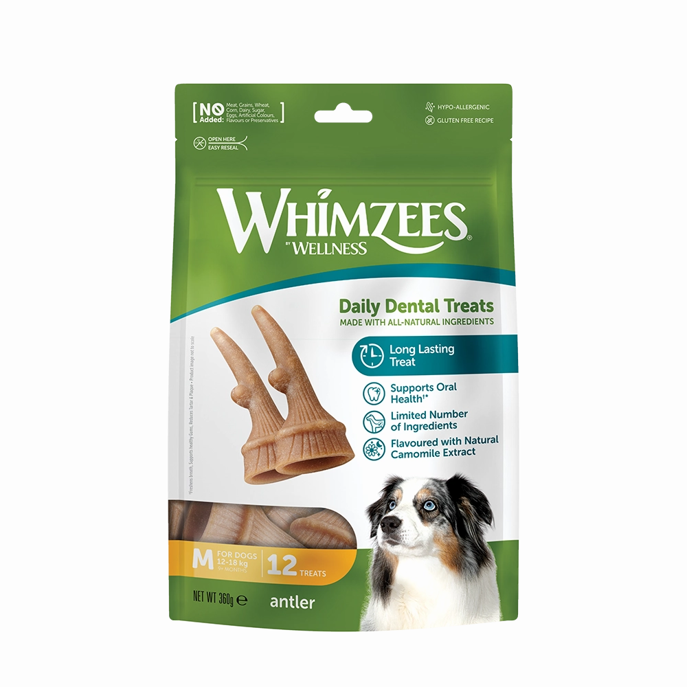 Whimzees All Natural Dental Treats for Dogs Antler M 12pcs