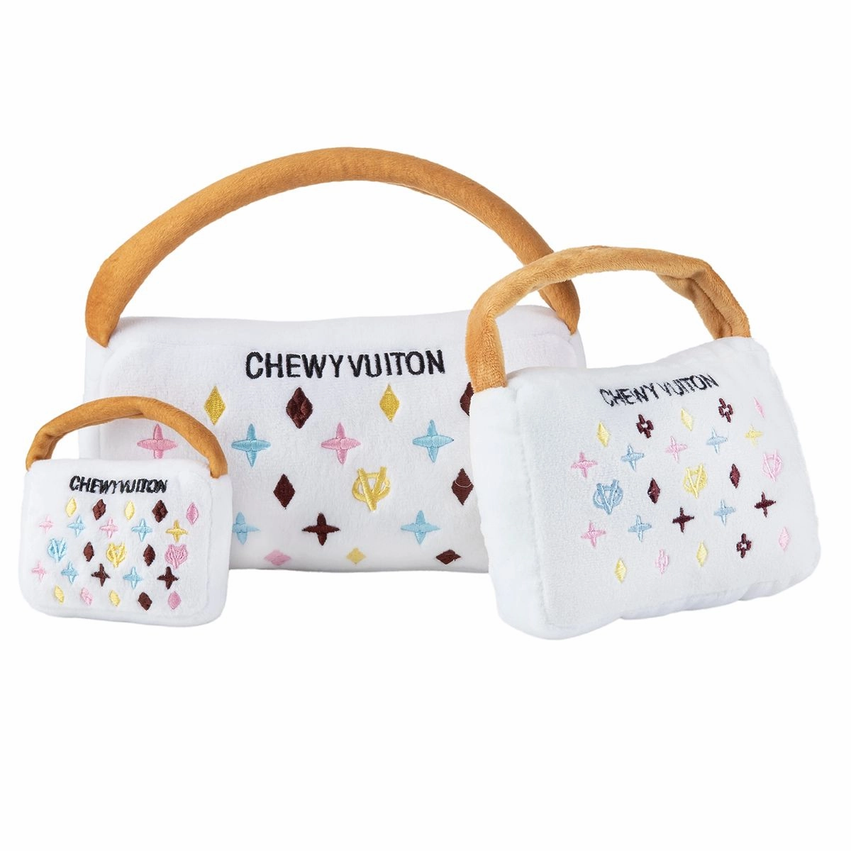 White Chewy Vuiton Handbag Dog Toy