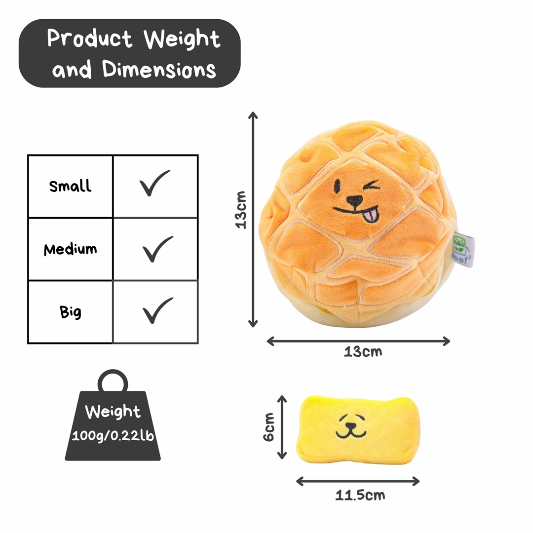 Woof Buttered Pineapple Bun, Nosework Interactive Plush Dog Toy