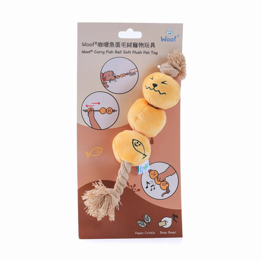 Woof Curry Fishball Interactive Rope Pull Squeaky Dog Toy