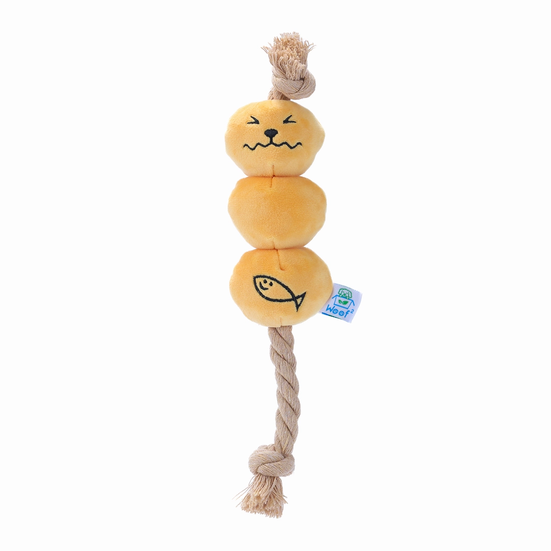 Woof Curry Fishball Interactive Rope Pull Squeaky Dog Toy