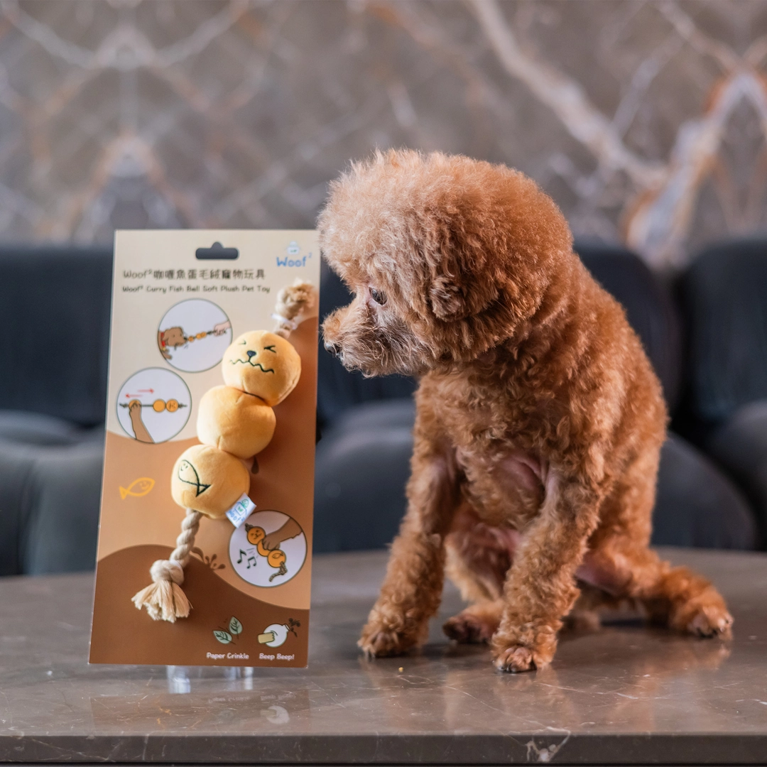 Woof Curry Fishball Interactive Rope Pull Squeaky Dog Toy