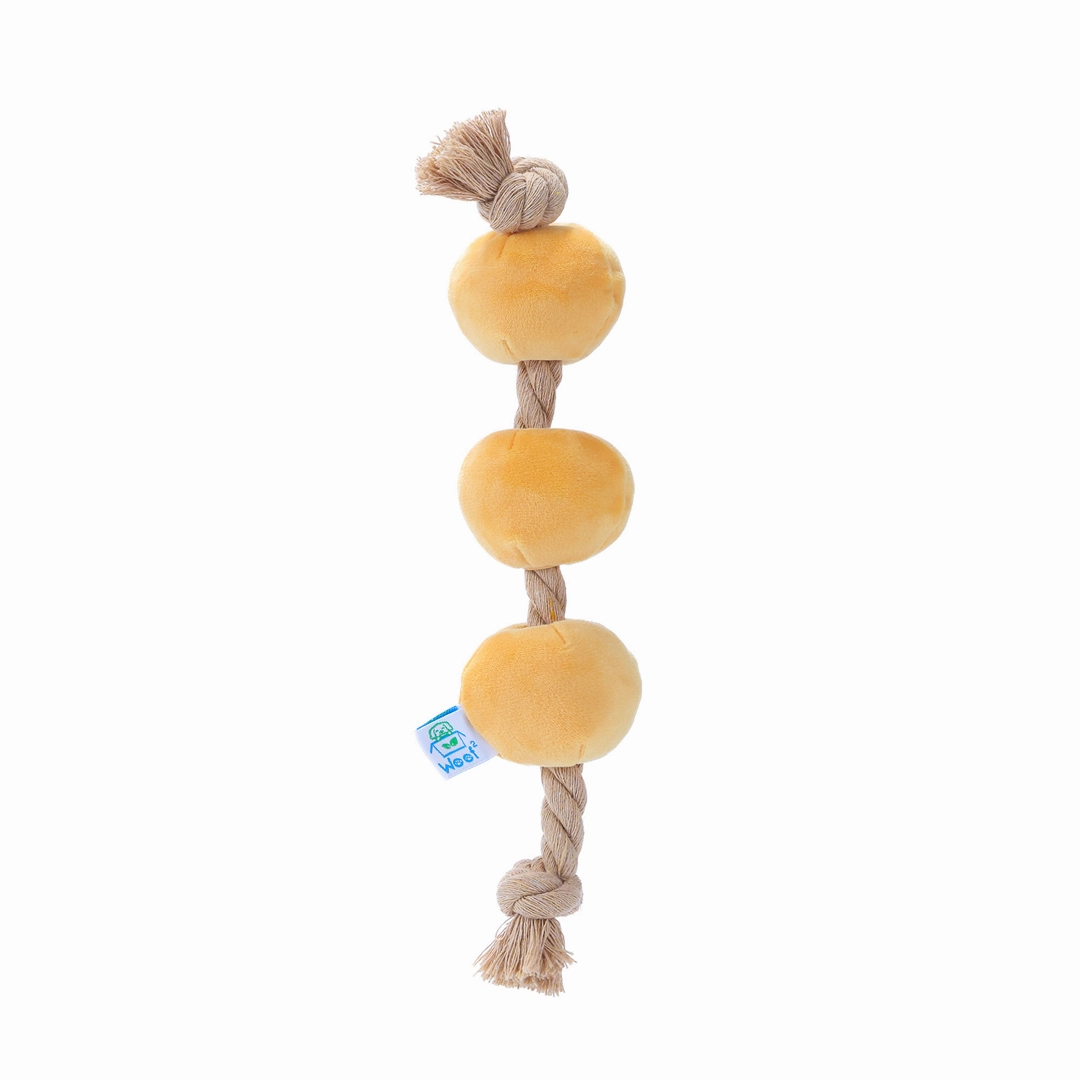 Woof Curry Fishball Interactive Rope Pull Squeaky Dog Toy