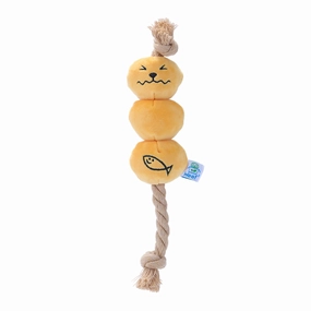 Woof Curry Fishball Interactive Rope Pull Squeaky Dog Toy