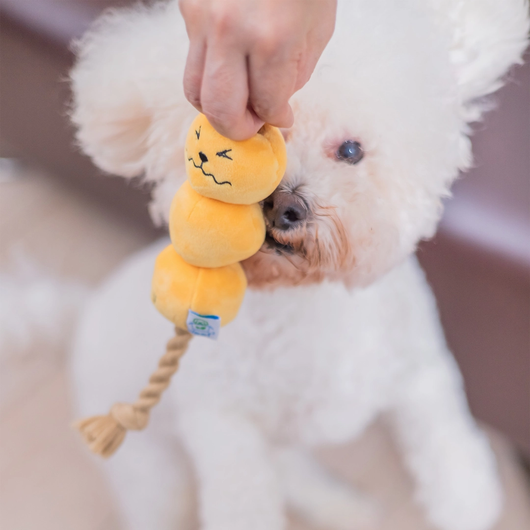 Woof Curry Fishball Interactive Rope Pull Squeaky Dog Toy