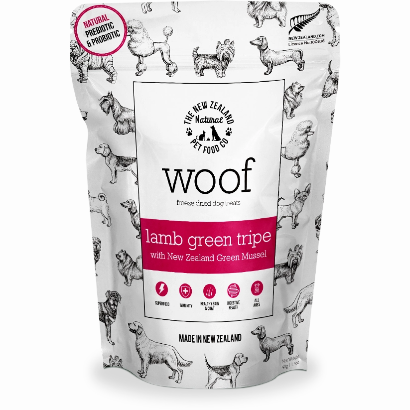 Woof Freeze-Dried Lamb Green Tripe with NZ Green Mussel Dog Treat 40g